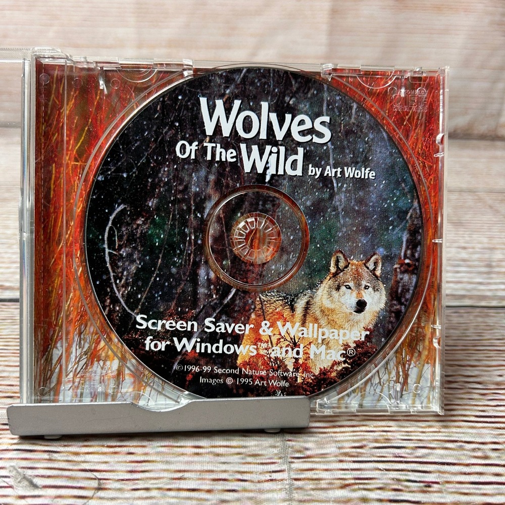 Wolves of the Wild Art Wolfe Screen Saver Wallpaper CD-ROM Vint 1999 Windows Mac